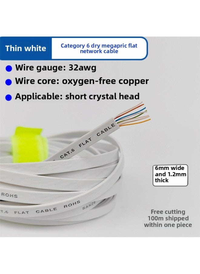 Sanze Six Pure Copper Flat Network Cable Bulk Sale Gigabit CAT.6/8 Core Double Twisted Network Cable Bold 100/500 M-Color:Category 6 Flat Network Cable Oxygen-free Copper Core 32awg Fine White-Line Length:10 M - Image 1